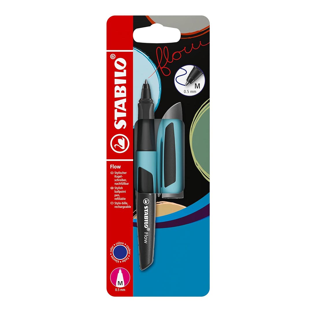 Stabilo | Flow | Ballpoint Pen | Purist Blue | Pack of 1 | Including Blue Refill | 0.5mm Stabilo